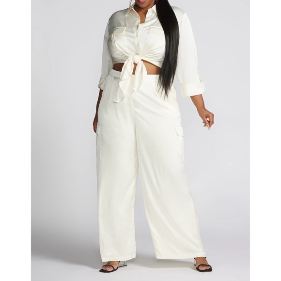 Gabrielle Union Pants - Gabrielle Union | Machella High Rise Wide Leg Satin Cargo Pants